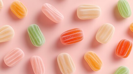 Colorful Gourmet Jelly Candies on Soft Pink Background for Sweet Treats and Dessert Inspiration
