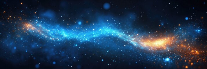 Naklejka premium A stunning cosmic galaxy scene filled with vibrant blue and orange stars, evoking a sense of wonder and the vastness of the universe.