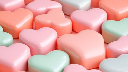 Fototapeta premium Colorful Heart-Shaped Candy in Pastel Colors on a Soft Background for Sweet Treats or Celebrations