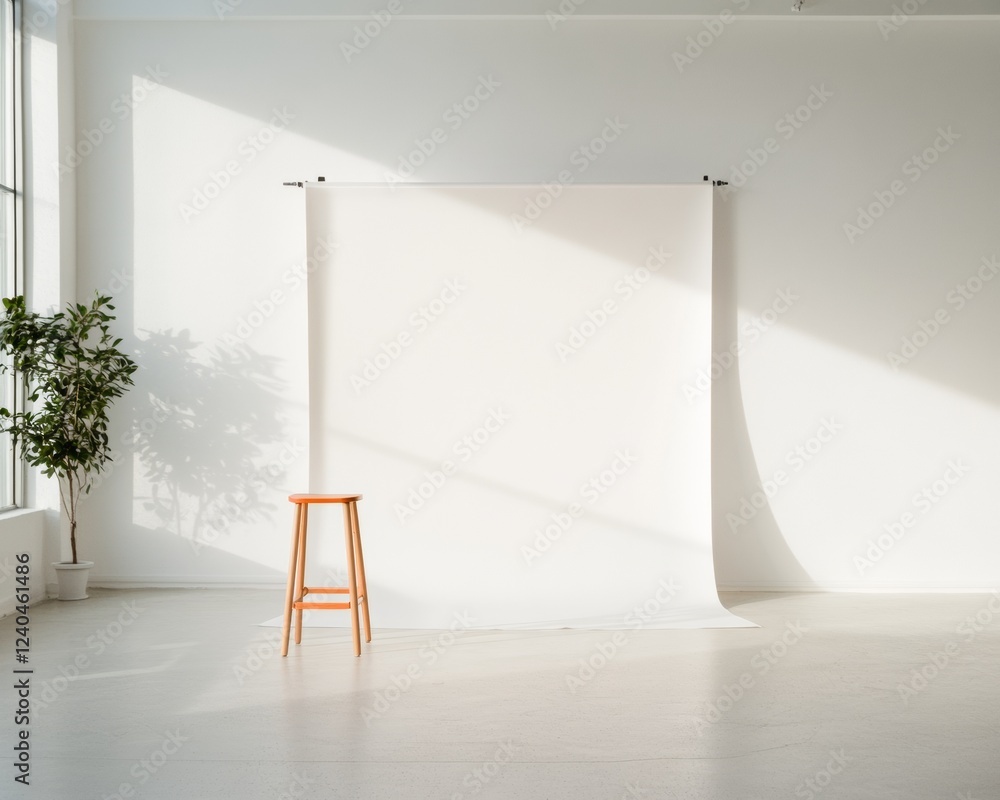 Wall mural Minimalist Urban Micro Studio Bright White Backdrop with Softbox Lighting for Contemporary Fashion Shoots and Digital Marketing in Pop-up Spaces