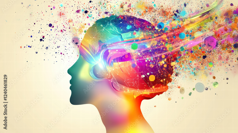 Poster colorful abstract representation of mind in motion, showcasing vibrant hues and dynamic patterns tha