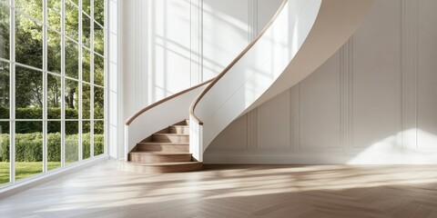 Obraz premium Timeless Luxury Entrance Contemporary Spiral Staircase and Hardwood Masterwork - Elevate Real Estate Marketing with Sophisticated Architectural Elegance