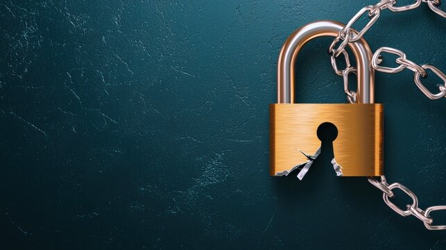 security risk vulnerability Open padlock with a broken chain, dark background, symbolizing weak security and vulnerability to attacks