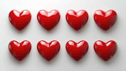 Fototapeta premium A vibrant arrangement of glossy red hearts, symbolizing love, affection, and celebration, perfect for romantic occasions and heartfelt messages.