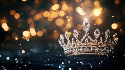 Majestic diamond tiara glowing against a dark abstract background with soft light highlights, exuding beauty and sophistication
