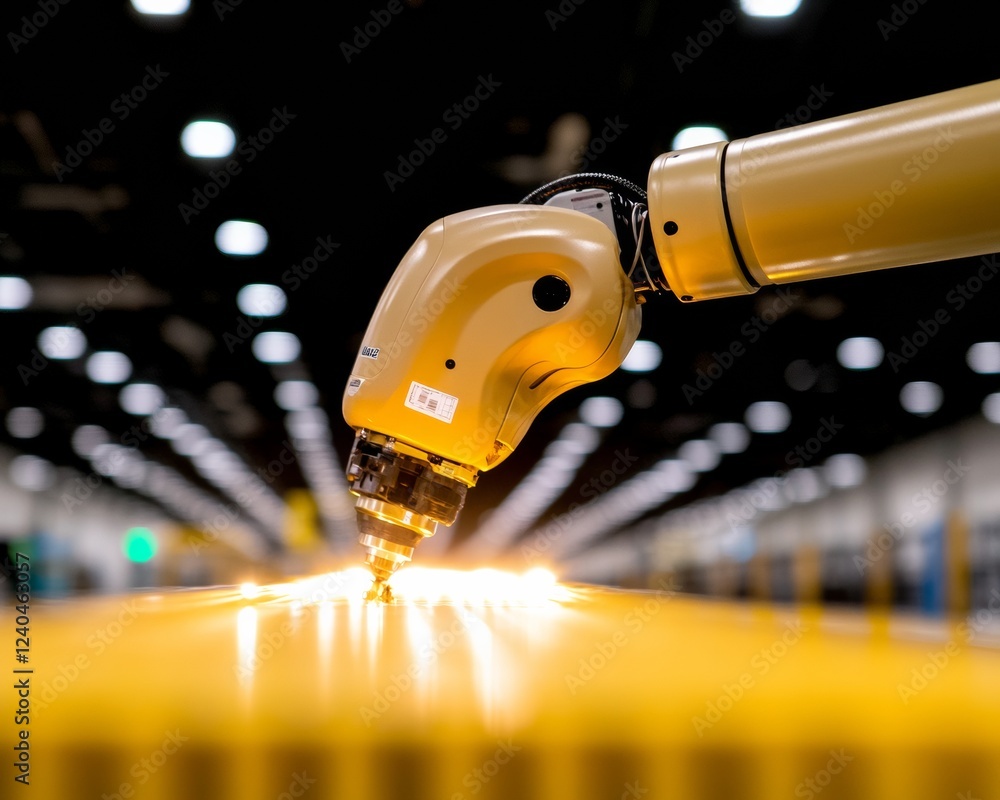 Aufkleber Futuristic Industrial Automation Precision Robotic Arm on Conveyor with Metallic Finish - Enhanced Manufacturing Efficiency and Smart Production for Industry 4.0