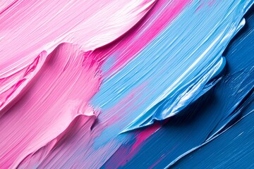 Vibrant brush strokes in shades of pink and blue create a dynamic abstract artwork