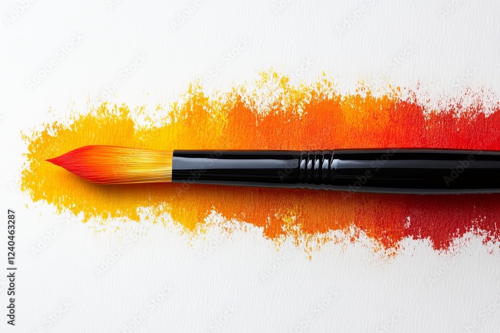 Aufkleber vibrant brush strokes creating warm orange hues on textured surface in a creative workspace