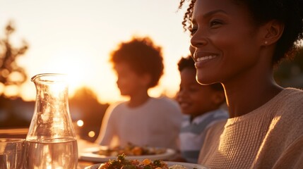 Casual Sunlit Dining Fresh Meal Prep for Family of Four - Sustainable Living and Cultural Diversity in Modern Home Settings