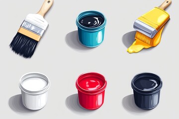 Assorted paint cans and brushes ready for home improvement projects