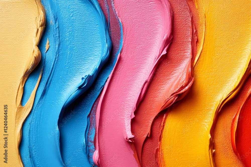 Aufkleber Vibrant waves of paint in various colors displayed on a textured canvas creating an artistic sensation