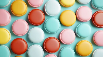Colorful Macarons Arranged on a Turquoise Background for a Sweet and Charming Dessert Display