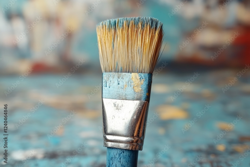 Aufkleber artist brush resting on a colorful textured background in a creative workspace