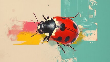Colorful ladybug illustration with abstract background.