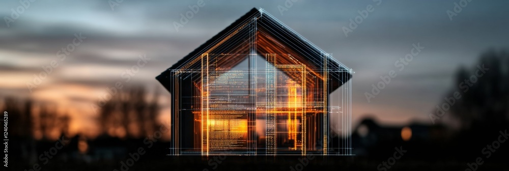 Poster smart house efficiency model transparent architectural display with digital energy metrics - sustain