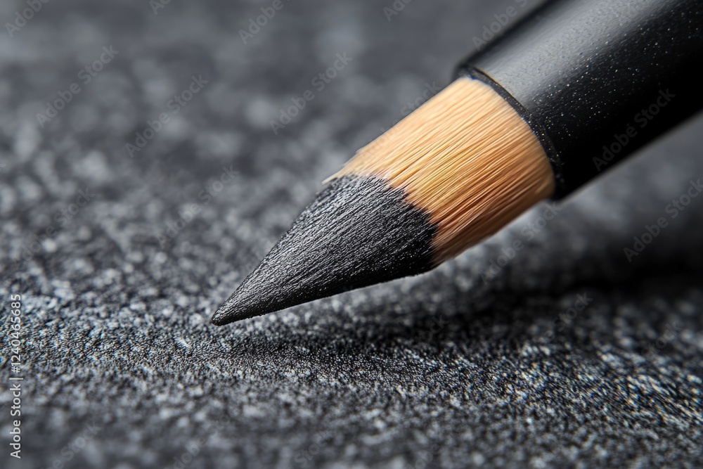 Poster close-up view of a sharpened pencil tip on textured black paper
