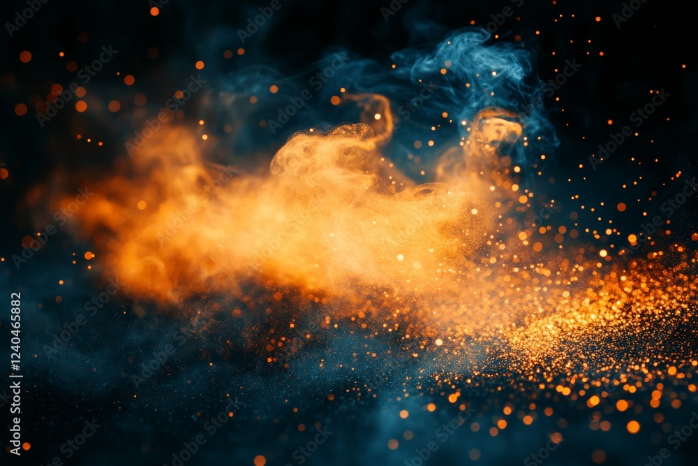Poster colorful smoke and particles swirl together creating a vibrant and dynamic visual effect in an artis