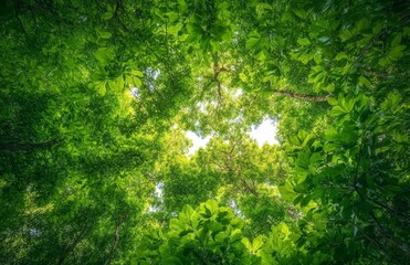 Lush canopy, forest, sunlight, green leaves, nature, background, overhead, eco, wallpaper