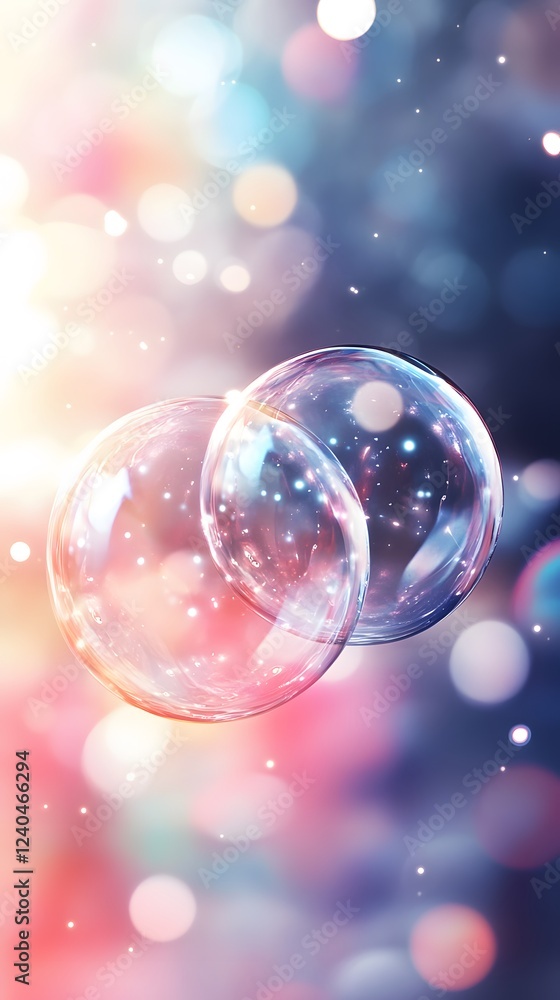 Poster abstract sparkling bubbles floating in soft bokeh background