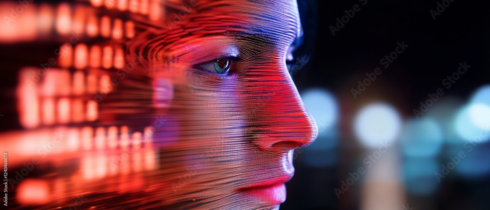 Aufkleber Cyberpunk Aesthetic Holographic Interface Vibrant Light Display on Textured Canvas for Futuristic Design and Innovative Visual Marketing in Tech Industry Applications