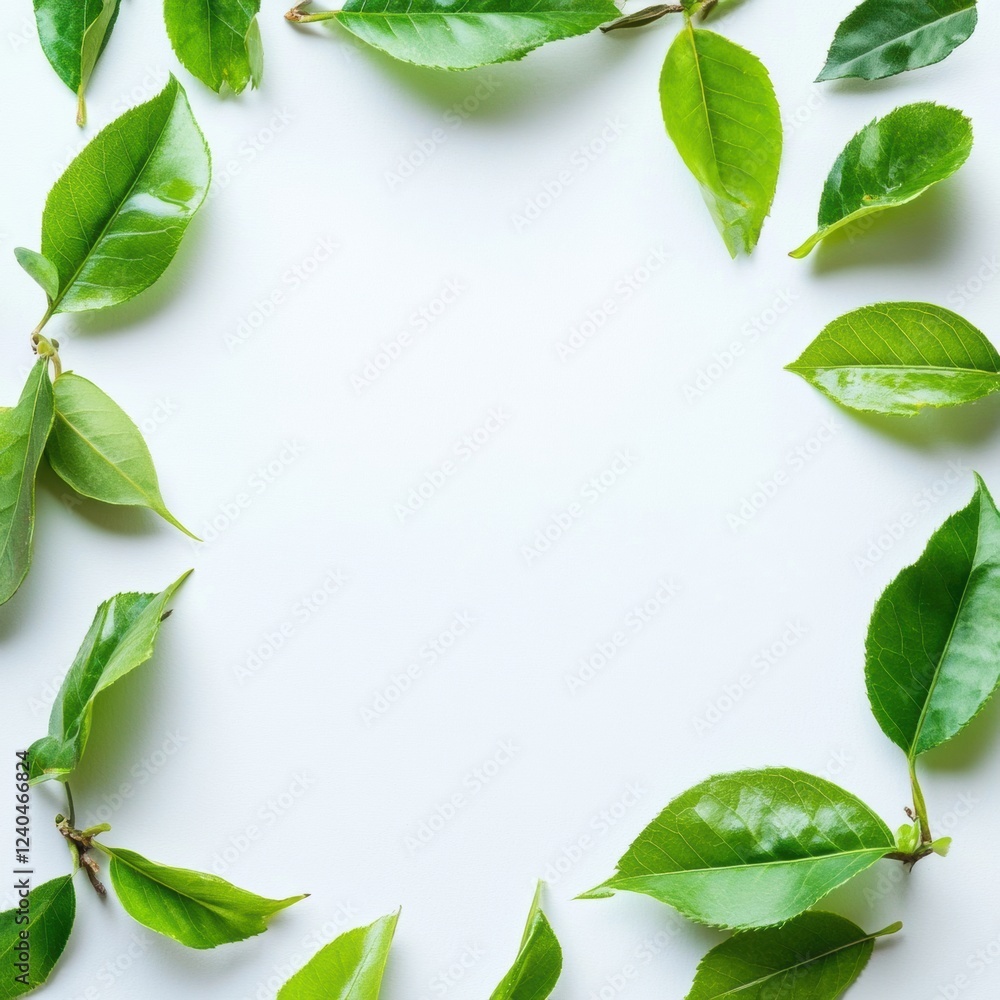 Aufkleber Green leafy border surrounds an empty space ideal for adding personalized text or messages. Generative AI