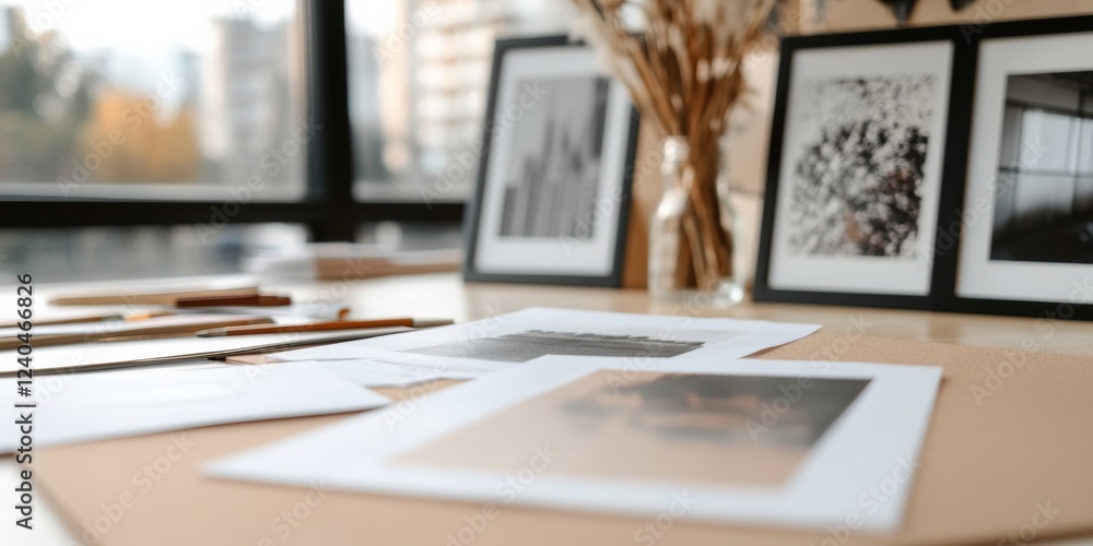 Leinwandbilder modern minimalist design studio sleek drafting table with material samples and project boards - inno
