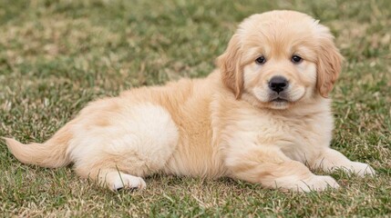 Adorable Golden Retriever Puppy on Green Grass