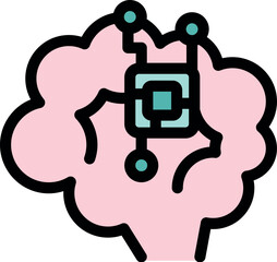 Pink brain with integrated microchip symbolizing artificial intelligence and enhanced cognitive abilities