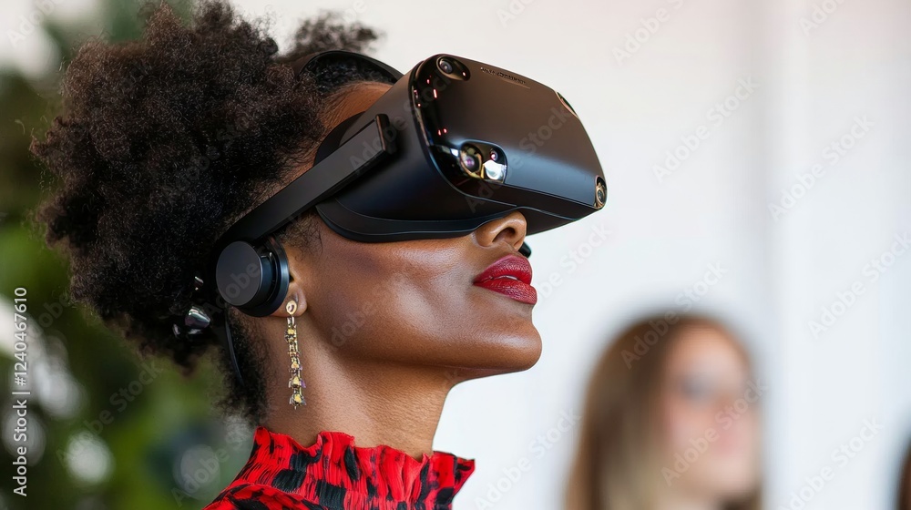 Poster immersive vr diversity experience sleek black headset with textured fabric and metal accents - tech-