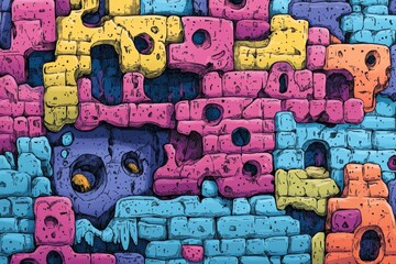 Abstract Colorful Stone Wall Pattern Design