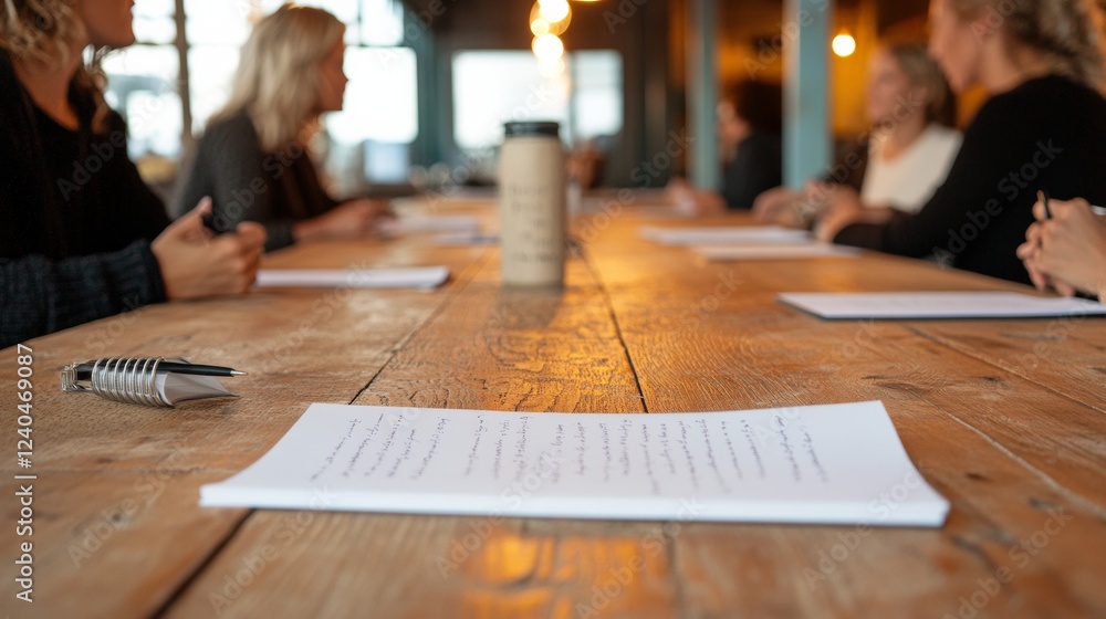 Poster rustic co-working aesthetic collaborative brainstorming in timber workspace - engaging professional 