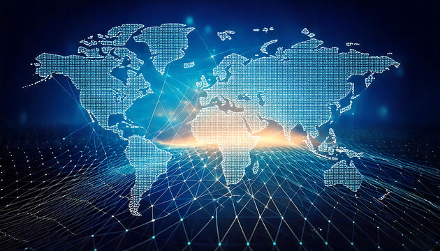 Stunning abstract world map image.  Digital world network concept, ideal for presentations, websites, and technology-related projects.