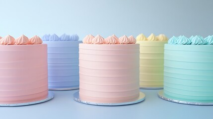 Colorful Pastel Cakes on a Light Background Perfect for Celebrations and Festive Occasions