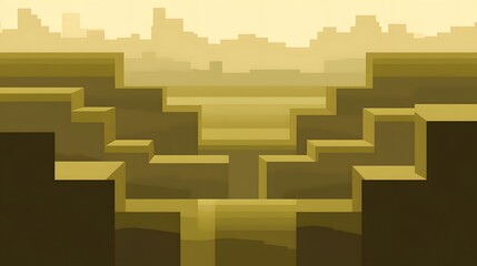 Obraz premium Abstract Pixel Art Cityscape, Geometric Steps and Urban Skyline