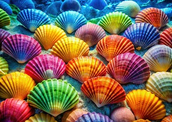 Vibrant Scallop Shells on Sandy Ocean Floor: Coastal Decor Inspiration