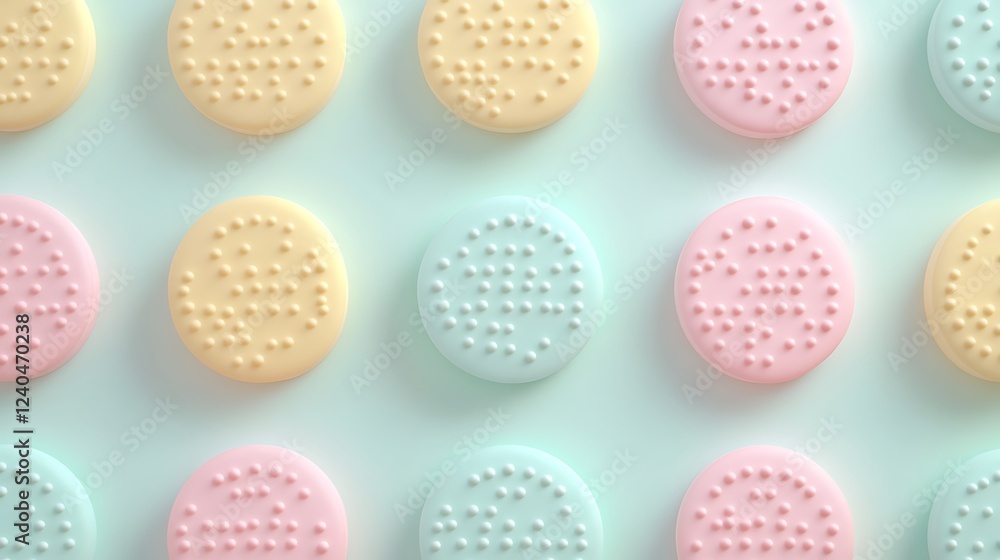 Poster colorful pastel circle patterns featuring textured dots on a soft background for creative projects