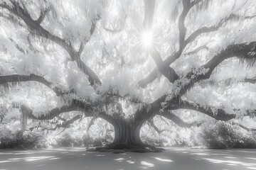 Majestic Live Oak Tree Infrared Photography Sunlit Branches