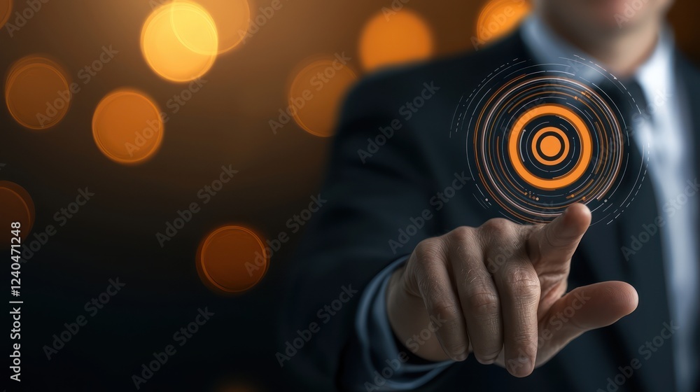 Poster Businessman Using Futuristic Technology with Digital Interface and Abstract Background