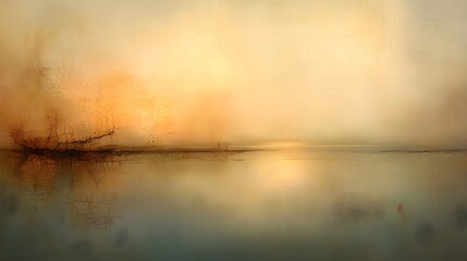 Abstract Golden Sunset Landscape Painting Art