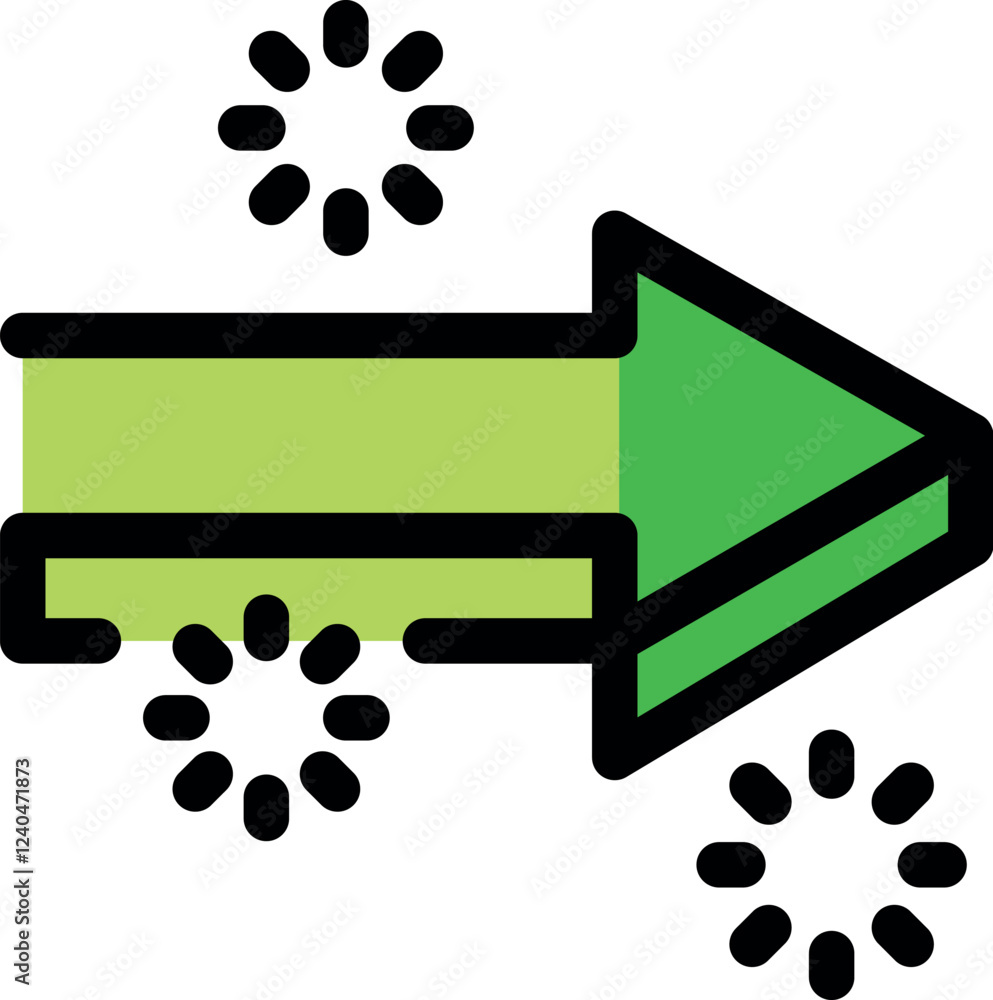 Poster green arrow pointing right with loading icons, symbolizing data transfer or processing