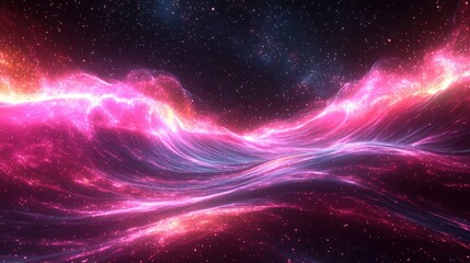 Cosmic energy waves flow across starry night, cosmic background, VFX