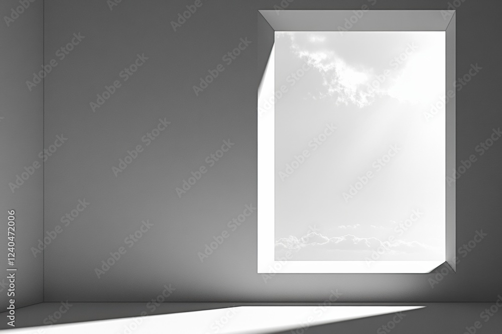 Poster Light streaming through an empty room with a blank wall and a bright window during midday. Generative AI