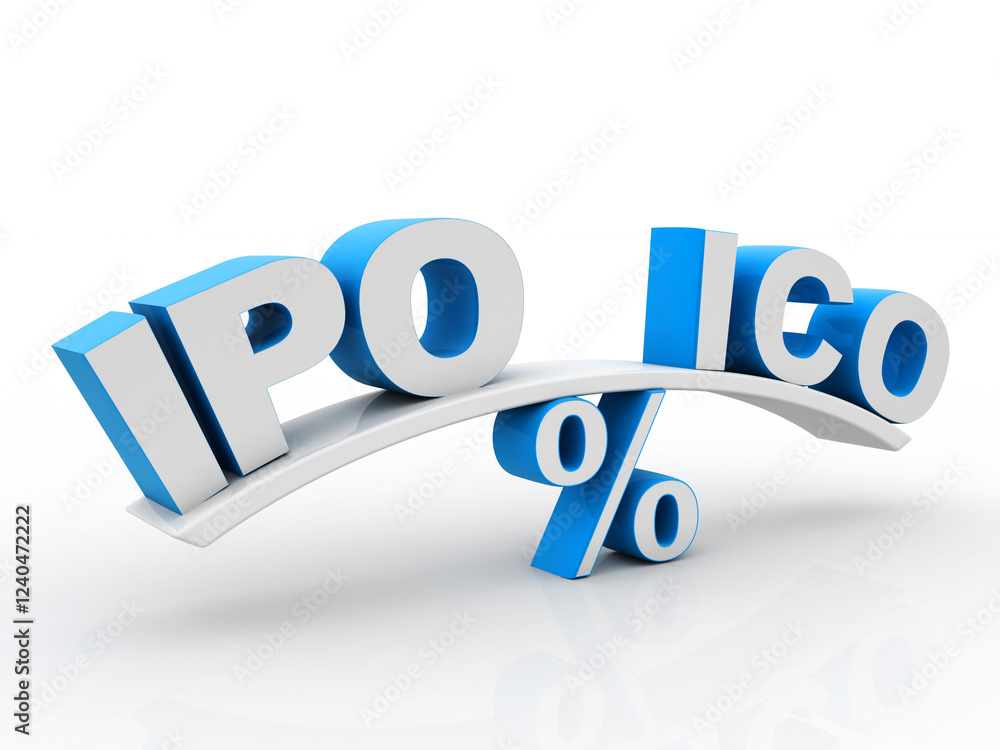 Poster 3d rendering initial coin offering balancing ipo