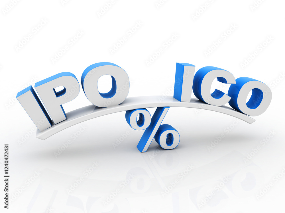 Poster 3d rendering initial coin offering balancing ipo
