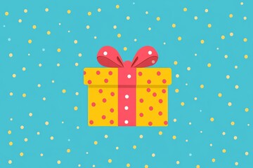 Fototapeta premium Colorful gift box with ribbon against a bright blue background with scattered dots in a festive setting