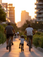 Urban Eco-Commute Family Cycling in Sunlit Indian Suburb - Sustainable Transport Content for Community Development and Wellness Promotions