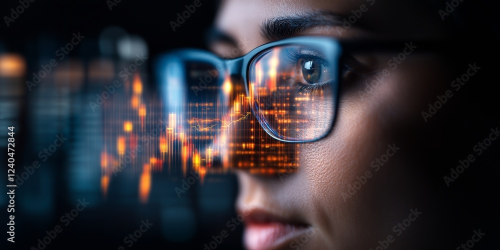 Fototapete Futuristic Trading Terminal Neural Network-Enhanced Stock Market Visuals with Data Overlays and Indicators for Financial Sector Optimization and Digital Strategy