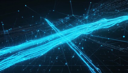 Abstract glowing blue data streams crossing. Tech background