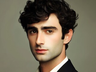 Obraz premium Portrait of a Handsome Young Man with Curly Hair