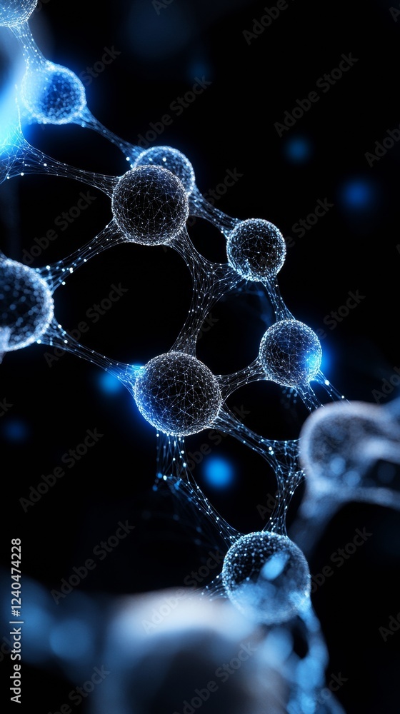 Aufkleber Futuristic Network Visualization Neural Mesh of Quantum Nodes in Blue Glow - High-Tech Content for AI Development and Data-Driven Industries